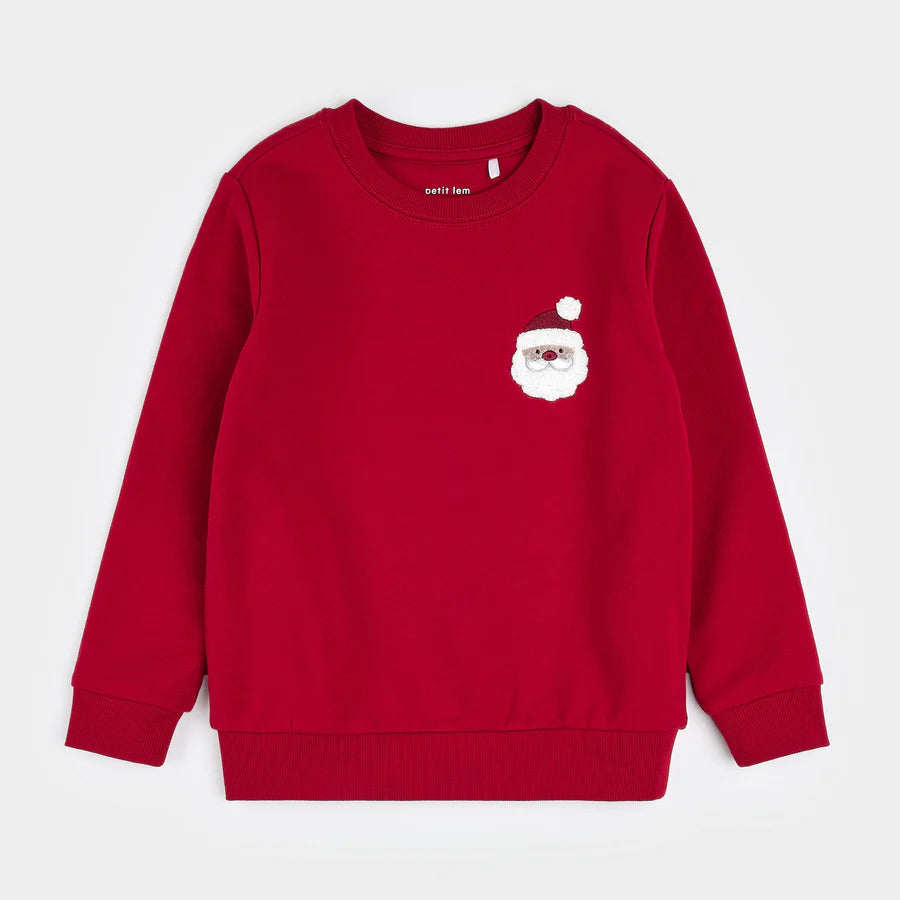 Petit Lem Embroidered Santa on Scarlet Sweatshirt