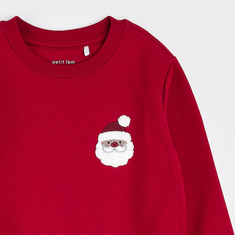 Petit Lem Embroidered Santa on Scarlet Sweatshirt