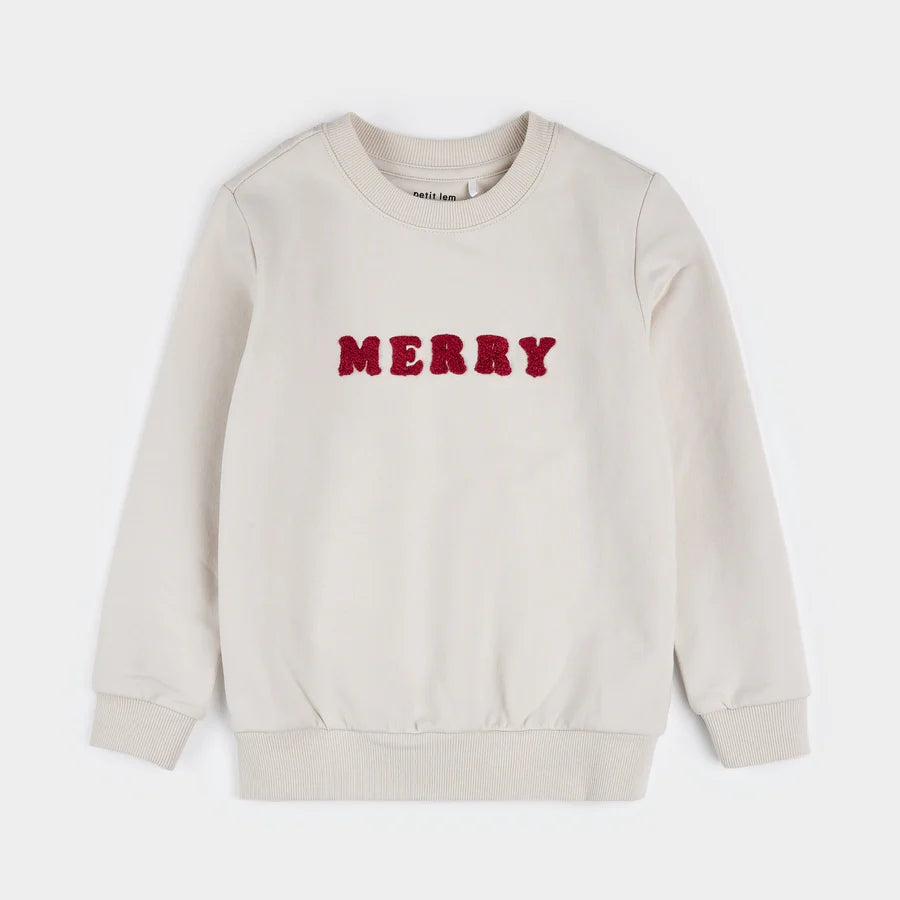 Petit Lem Merry on Creme Sweatshirt