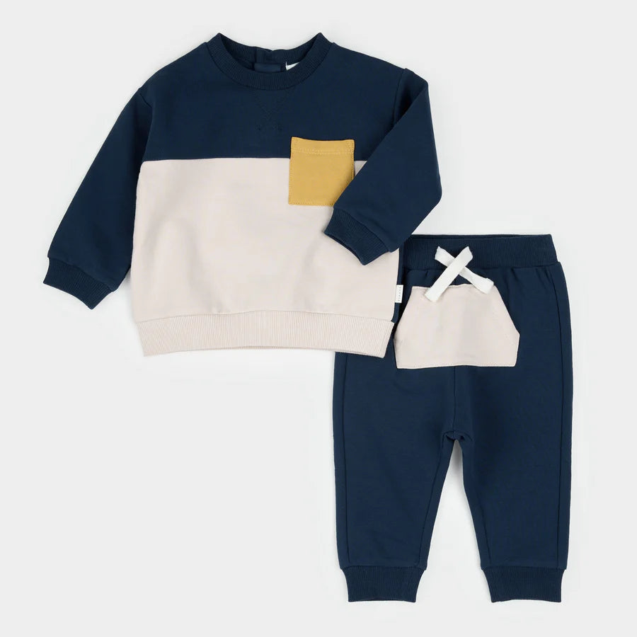 Petit Lem Color Block Dress Blue Outfit Set