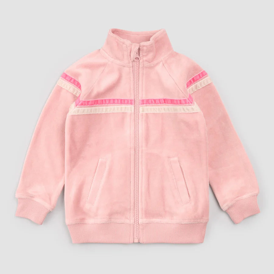 Miles Pink Velour Track Jacket - Retro Stripe
