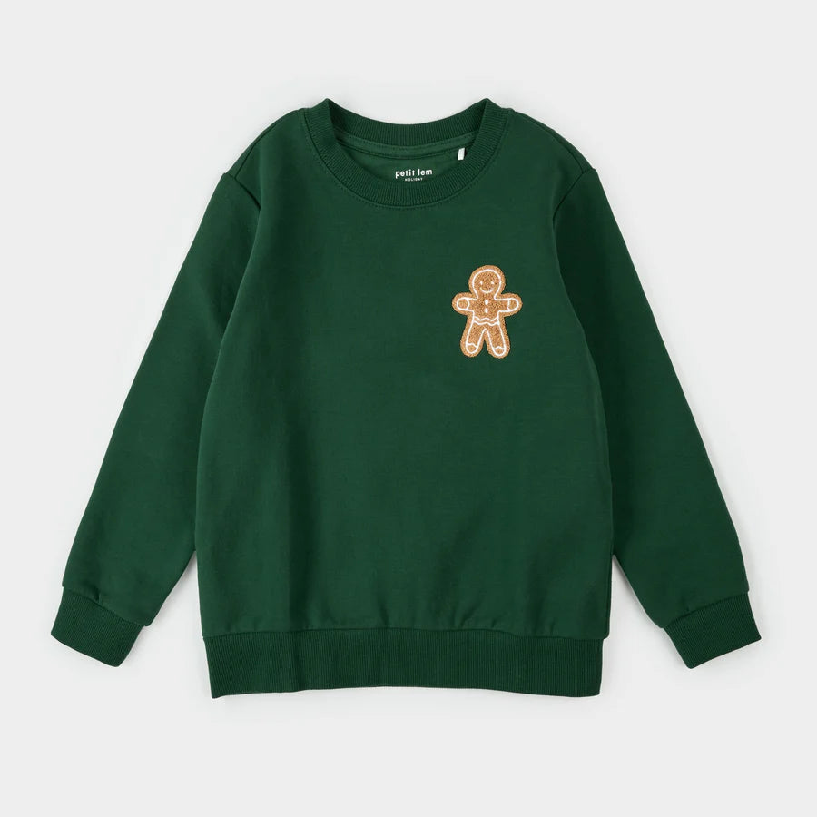 Petit Lem Fleece Sweatshirt - Dark Green Gingerbread Man