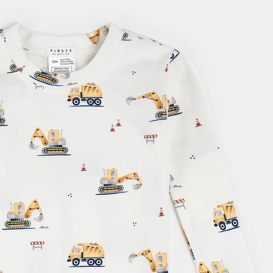 Petit Lem Infant Pajama Set - Diggers on Off-White