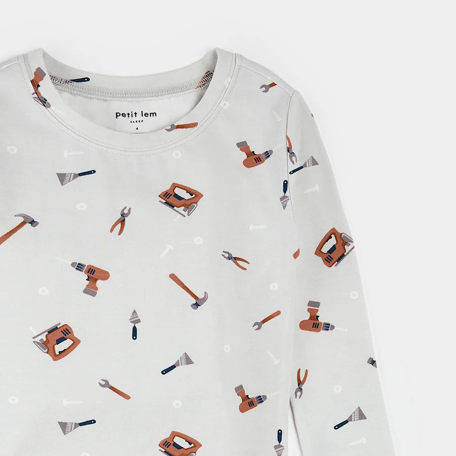 Petit Lem Pajama Set - Tools on Grey