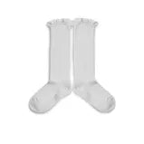 Collegien Josephine Ribbed Lace Trim Knee High Socks - Blanc Neige