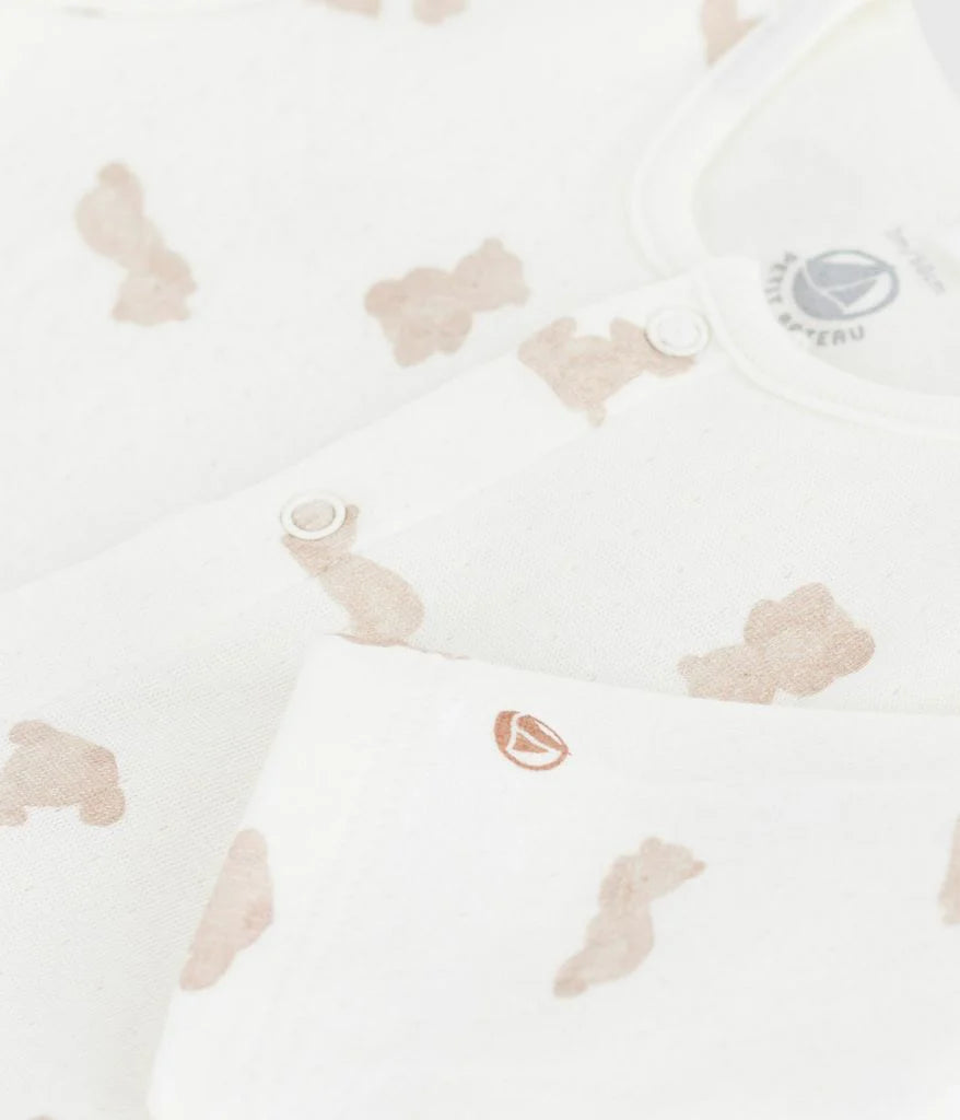 Petit Bateau Baby Front Snap Teddy Print Footie