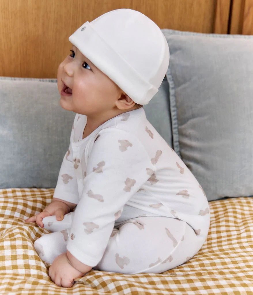 Petit Bateau Baby Front Snap Teddy Print Footie