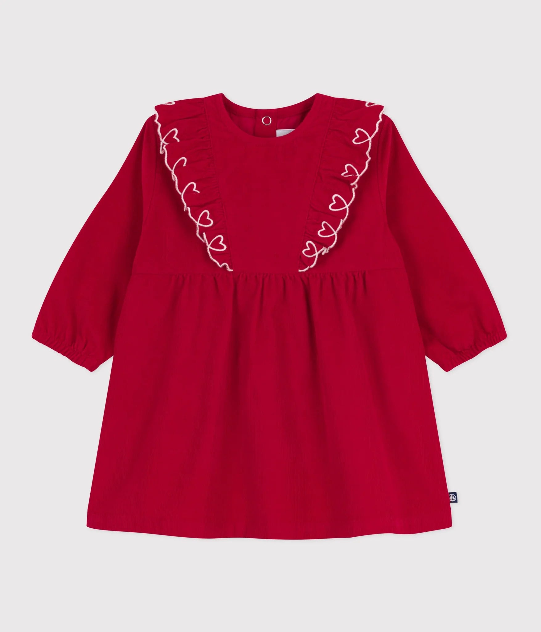 Petit Bateau Baby Long Sleeve Corduroy Dress with Ruffles