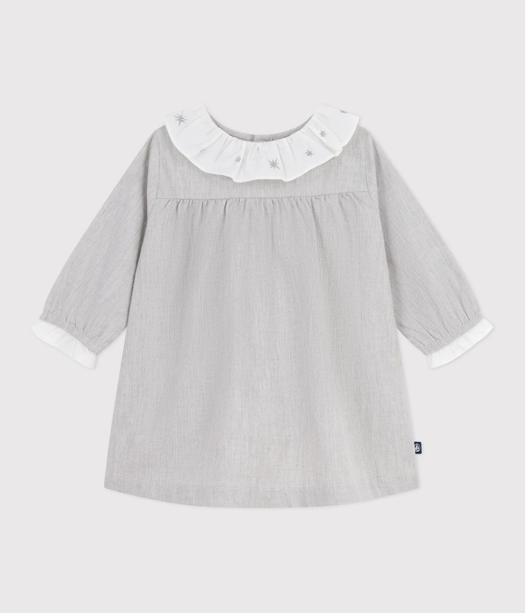 Petit Bateau Baby Long Sleeve Dress with Ruffle Collar