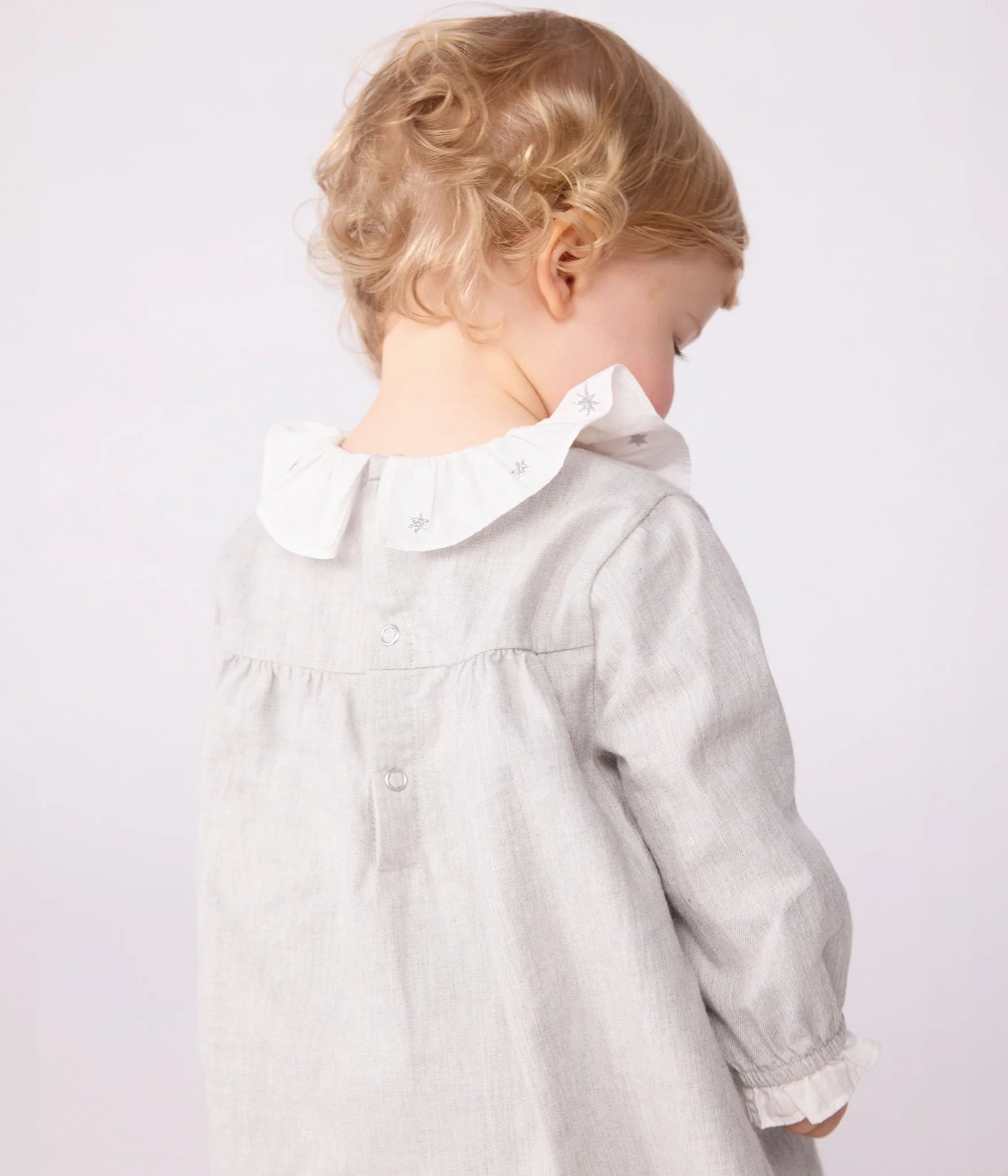 Petit Bateau Baby Long Sleeve Dress with Ruffle Collar