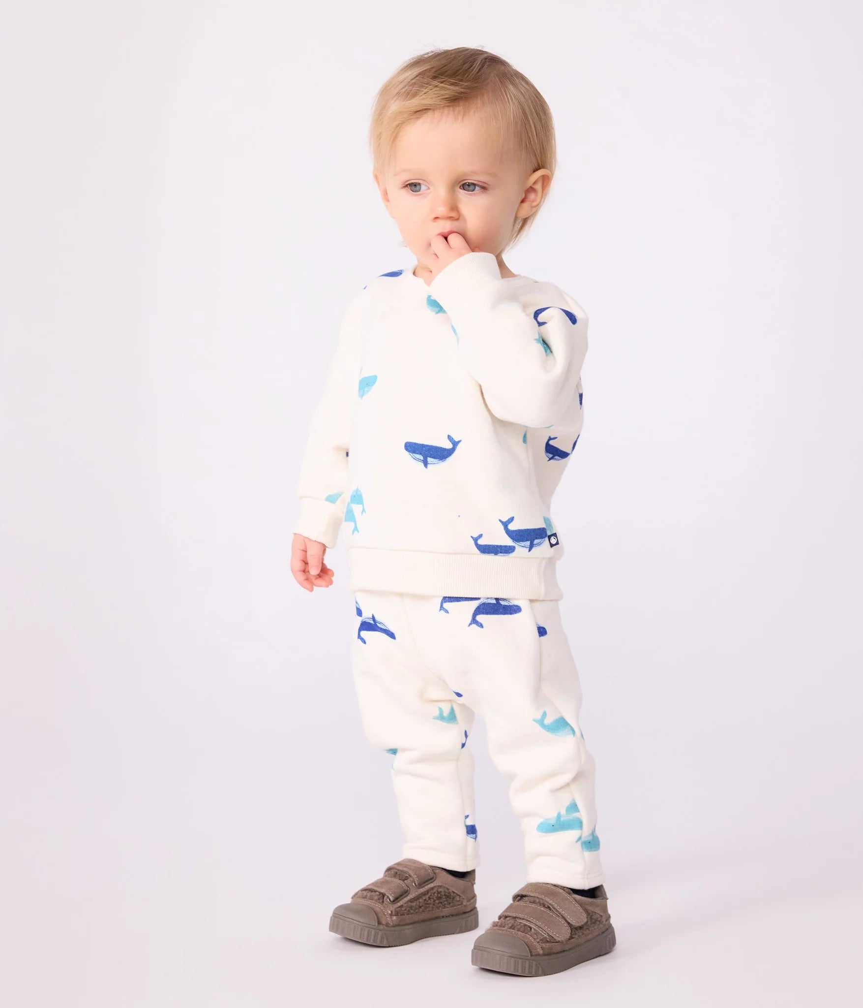 Petit Bateau Baby Two-Piece Set - Whale Sweatshirt + Sweatpants
