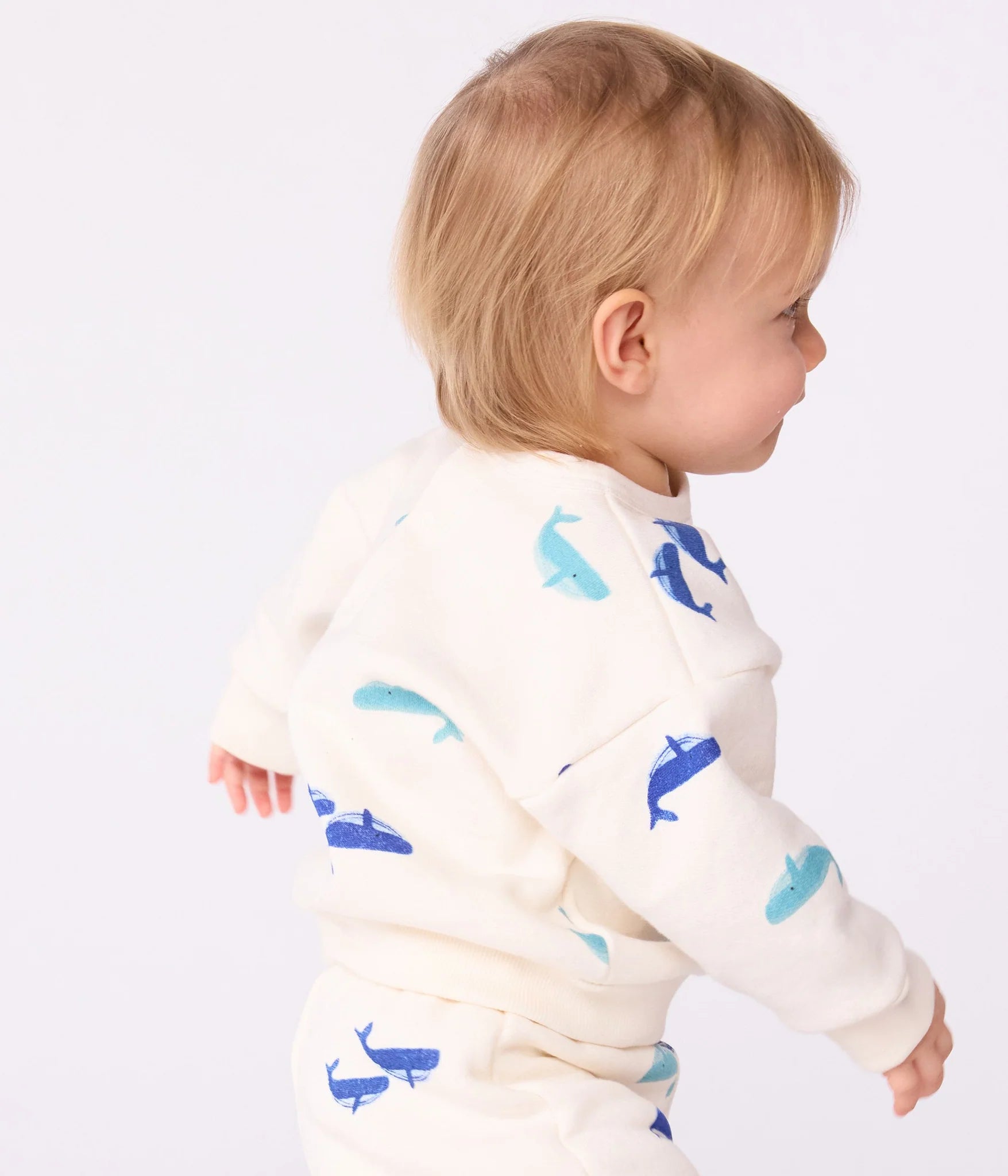 Petit Bateau Baby Two-Piece Set - Whale Sweatshirt + Sweatpants