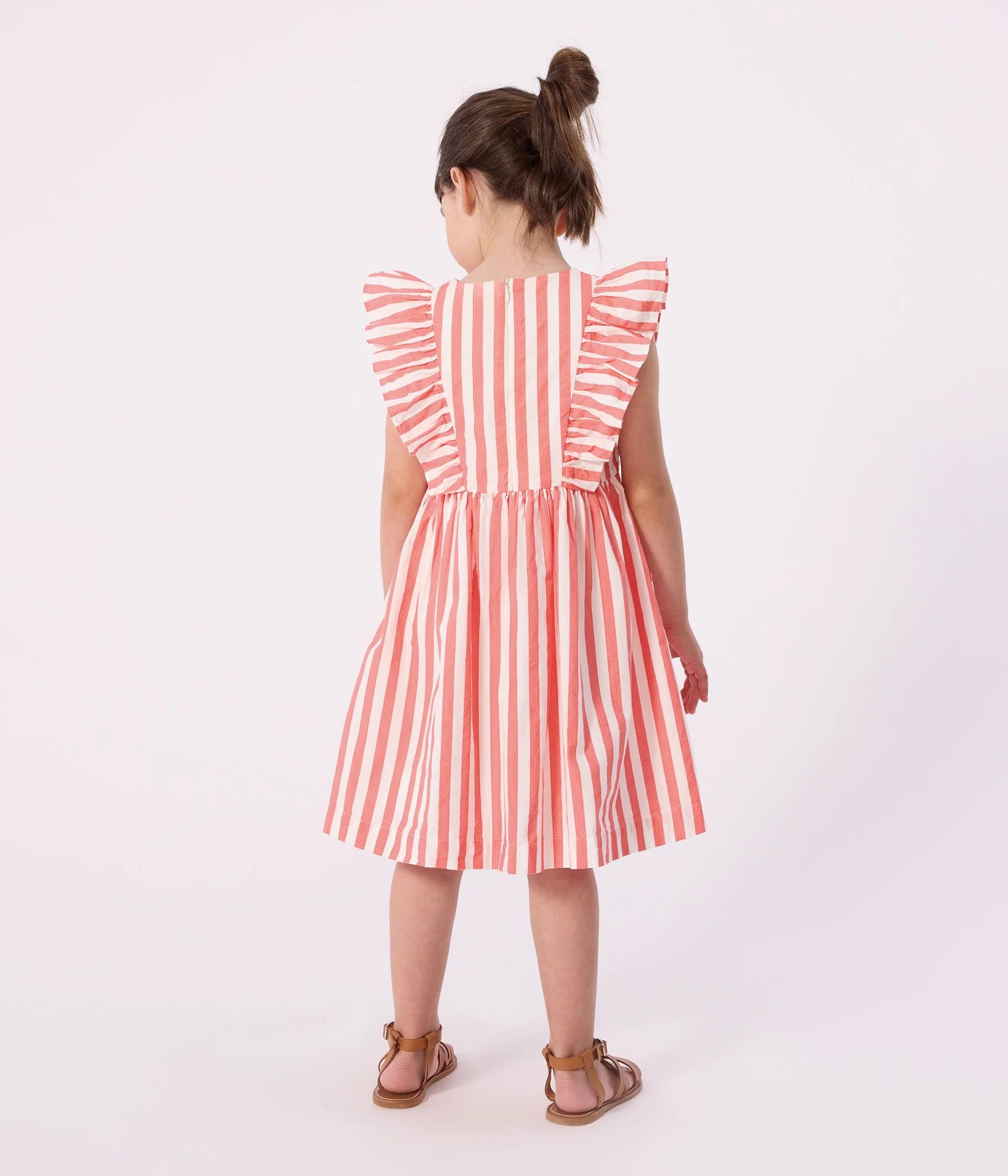 Petit Bateau Girl Sleeveless Stripe Dress with Ruffles + Pocket
