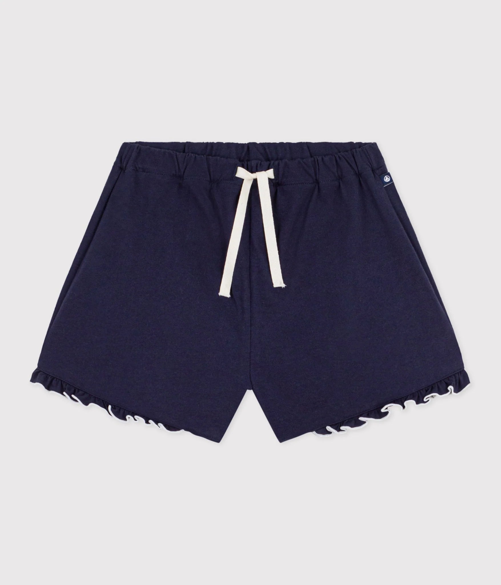 Petit Bateau Girls Jersey Shorts with Scallop Detail - Navy