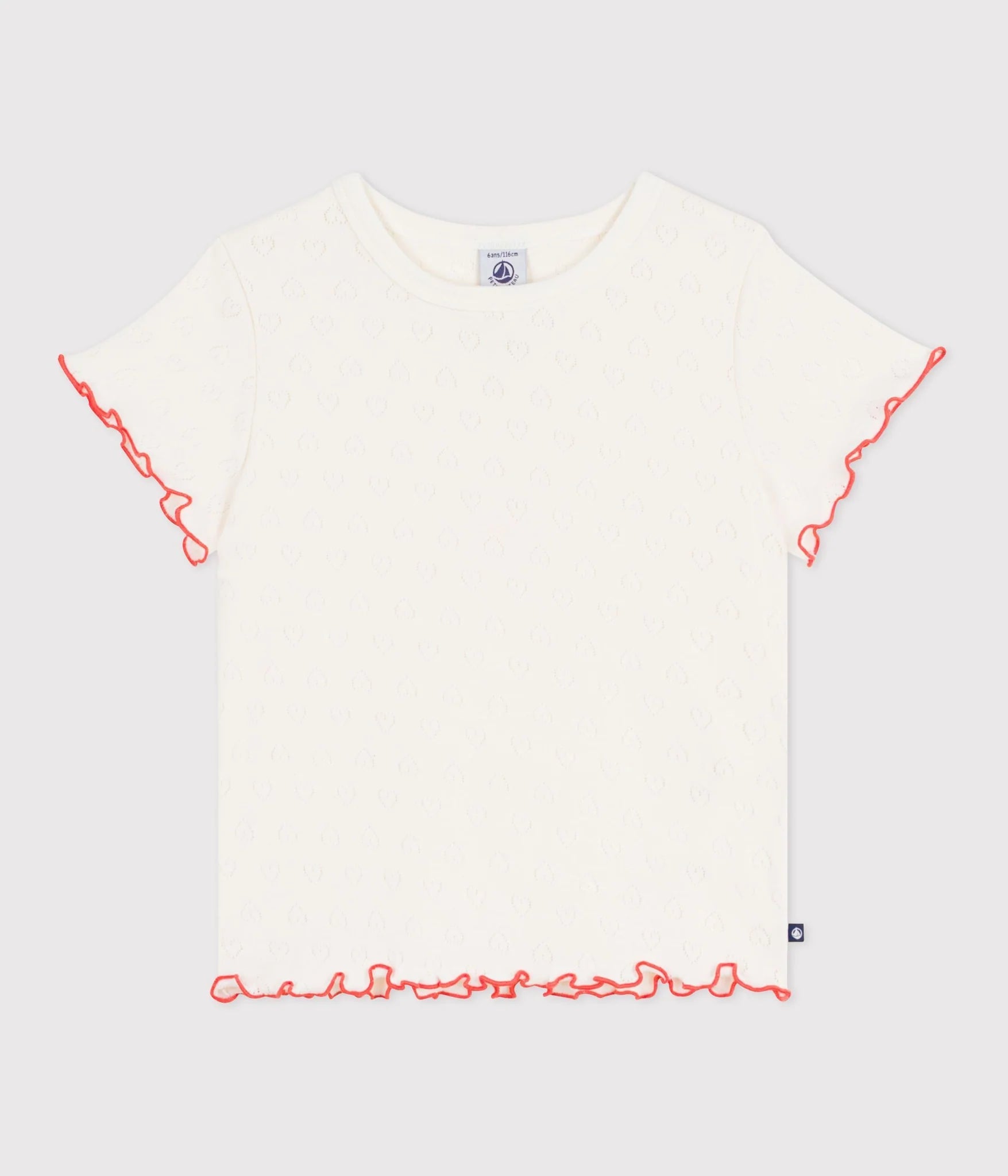 Petit Bateau Girl Short Sleeve Heart Pointelle Tee
