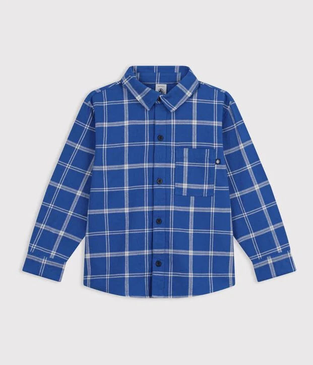Petit Bateau Boy's Longsleeve Check Shirt - Blue + Cream
