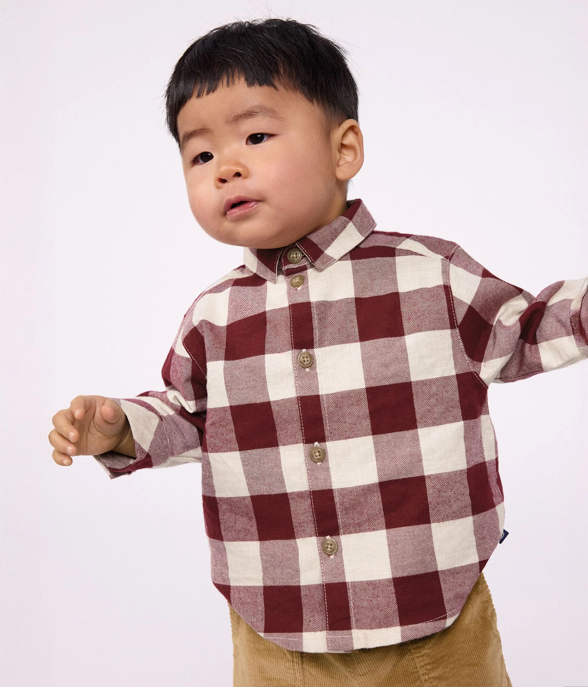 Petit Bateau Baby Boy Long Sleeve Check Shirt - Burgundy + White