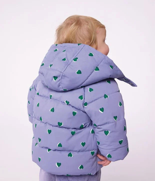 Petit Bateau Baby Hooded Printed Puffer - Purple Heart