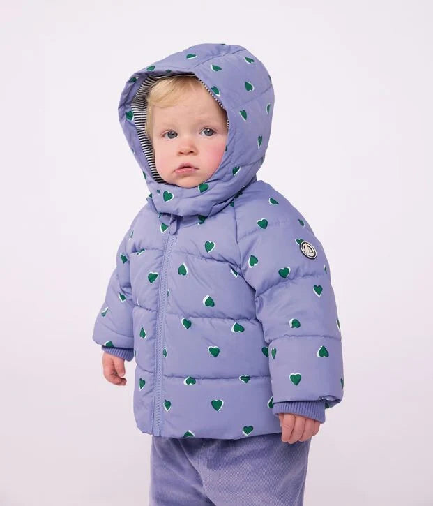 Petit Bateau Baby Hooded Printed Puffer - Purple Heart