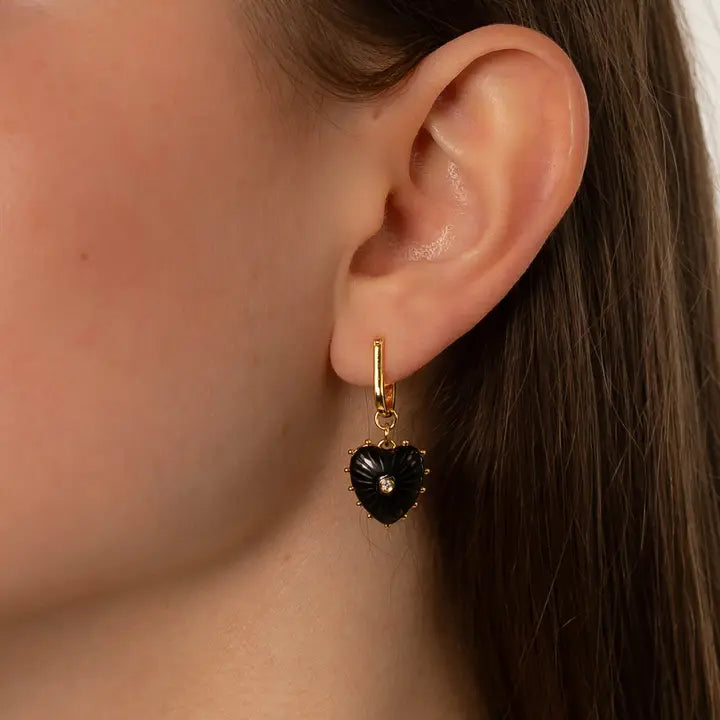 THATCH Isabel Onyx Heart Earrings