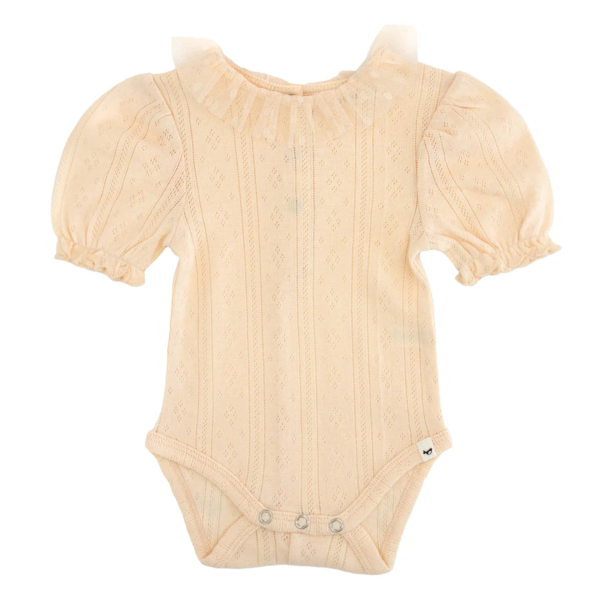 Dotted Mesh Ruffle Collar Pointelle Onesie - Natural