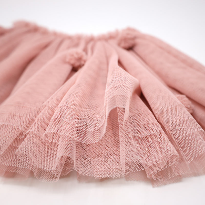 Tulle Pom Pom Frill Tutu Skirt - Blush