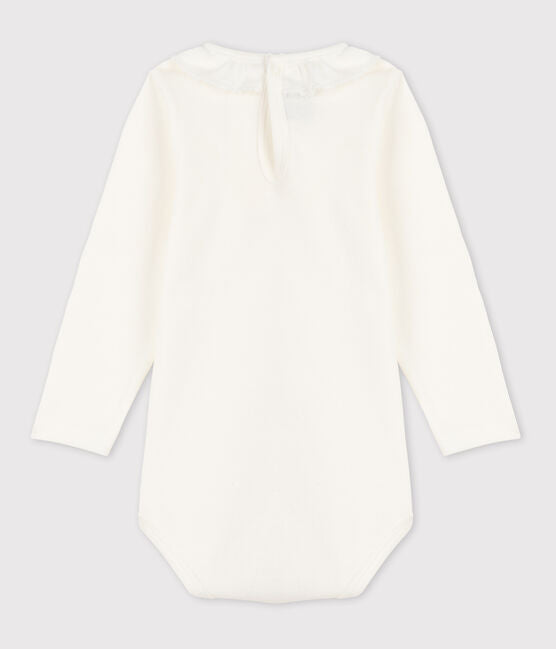 Petit Bateau Baby Longsleeve Bodysuit - Ruffle Collar