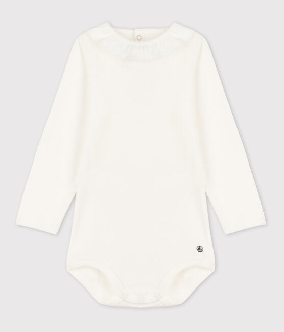 Petit Bateau Baby Longsleeve Bodysuit - Ruffle Collar