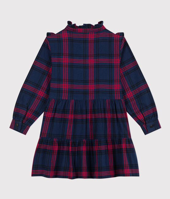 Petit Bateau Girls Long Sleeve Plaid Dress with Ruffles