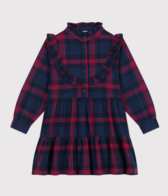 Petit Bateau Girls Long Sleeve Plaid Dress with Ruffles