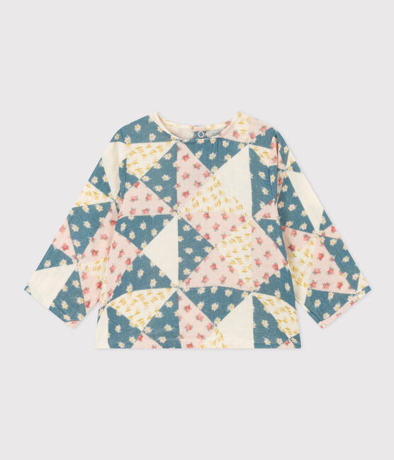 Petit Bateau Baby Girl Longsleeve Gauze Patchwork Blouse