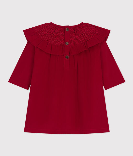 Petit Bateau Baby Girl Long Sleeve Velvet Dress with Smocking Detail