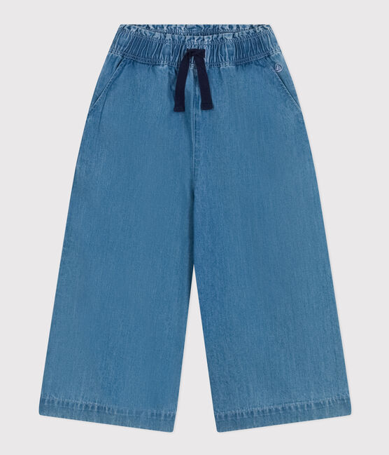 Petit Bateau Girl's Light Denim Wide Leg Trousers