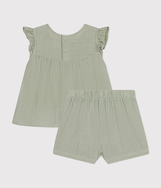 Petit Bateau Baby Two-Piece Set - Gauze Sleeveless Top and Shorts - Mint