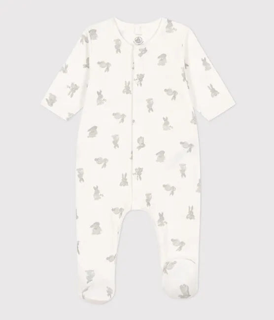 Petit Bateau Baby Front Snap Bunny Print Footie