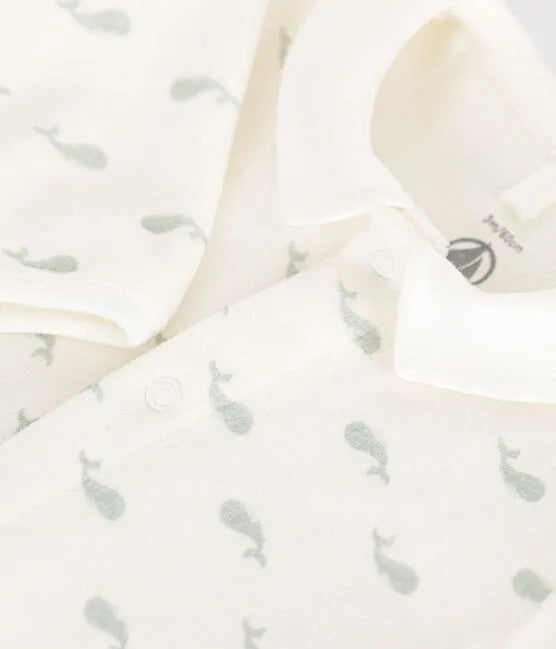 Petit Bateau Baby Velour Whale Print Footie with Collar