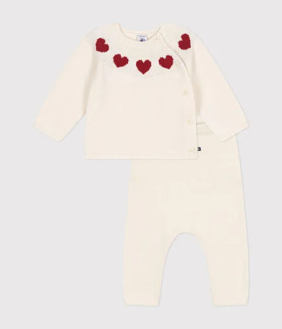 Petit Bateau Baby Knit Set with Heart Detail