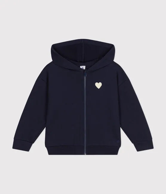 Petit Bateau Girl Zip Up Hoodie with Heart Detail