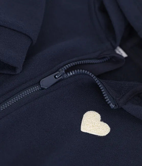 Petit Bateau Girl Zip Up Hoodie with Heart Detail