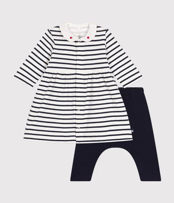 Petit Bateau Baby Girl Striped Dress with Leggings