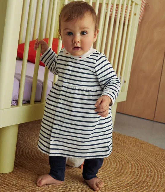 Petit Bateau Baby Girl Striped Dress with Leggings