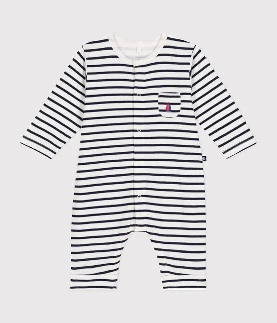 Petit Bateau Striped Romper with Boat Logo