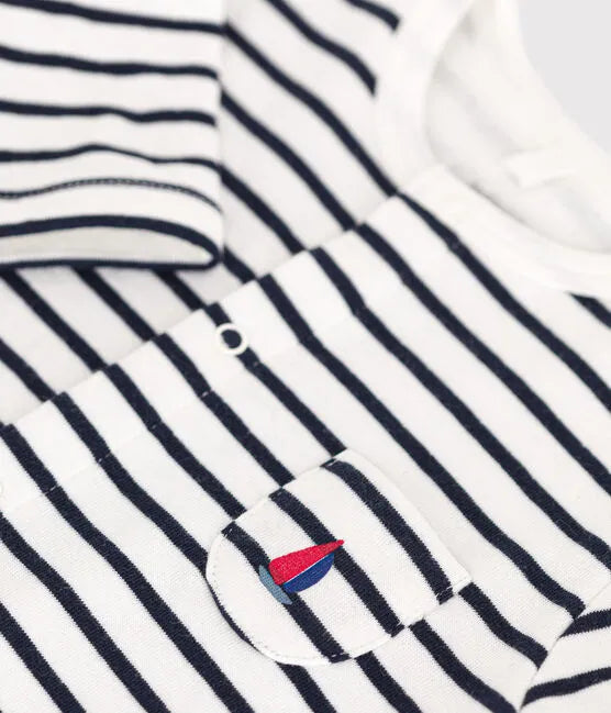 Petit Bateau Striped Romper with Boat Logo