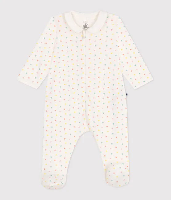 Petit Bateau Baby Girl Zip Romper - Hearts with Collar