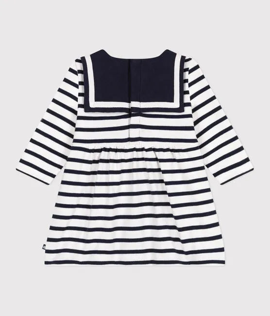 Petit Bateau Baby Breton Stripe Dress with Sailor Collar