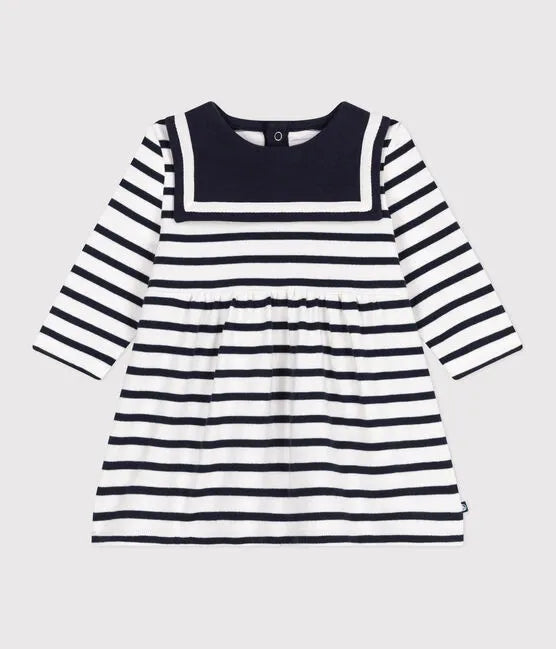 Petit Bateau Baby Breton Stripe Dress with Sailor Collar