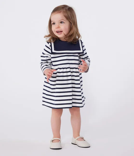 Petit Bateau Baby Breton Stripe Dress with Sailor Collar