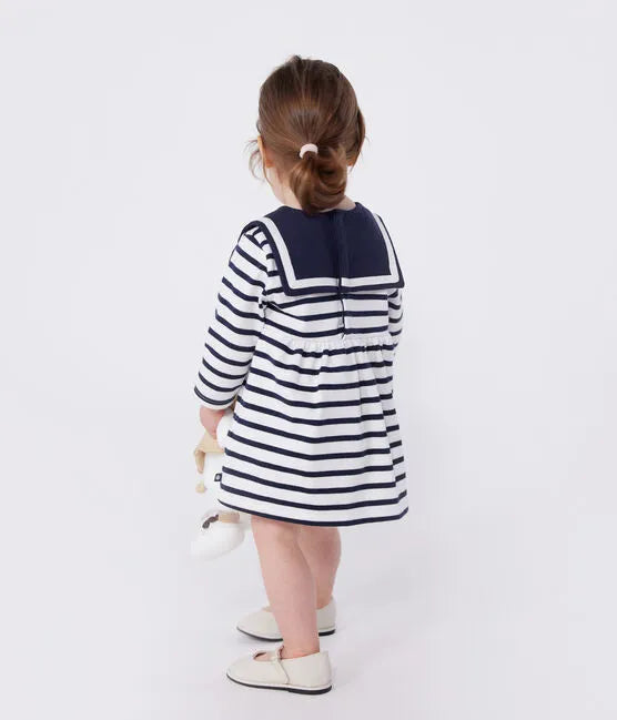 Petit Bateau Baby Breton Stripe Dress with Sailor Collar