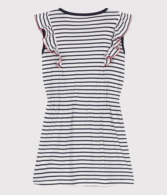 Petit Bateau Stripe Cotton Dress with Ruffles