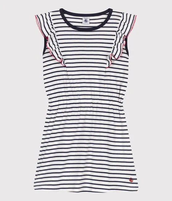 Petit Bateau Stripe Cotton Dress with Ruffles